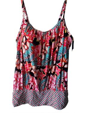 Tropical Floral Pattern Blouson Top Tankini
Swimsuit for All - 2X w/ swim bottom